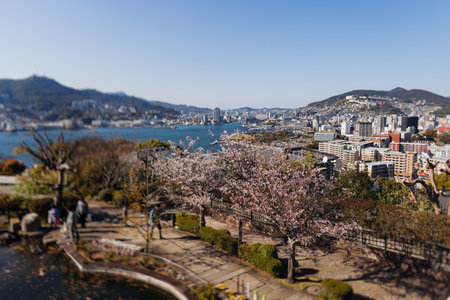 Glover Garden in Nagasaki, Japan, Minamiyamate hill, beautiful park view, with city skyline and...