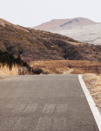 Kusasenri landscape, Kusasenrigahama, Mount Aso and Komezuka volcano, Nakadake peak, Kyushu island region, Kumamoto prefecture, Japan, volcanic desert viewの写真素材