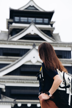 Kumamoto Castle, exterior view, Kumamoto city, Chuo-ku, Kyushu island region, Japan, spring...