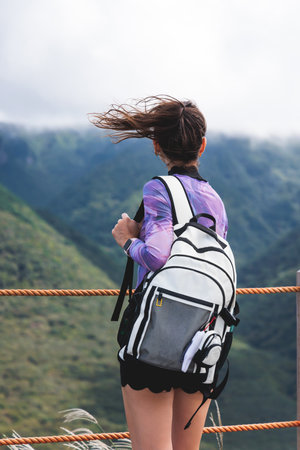 Hallasan National Park, Jeju island, South Korea, vibrant view of trail with a wooden ladder path...