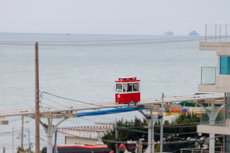 Haeundae Blue Line Park, Busan, ride on multicolored sky capsule train, railway tram route from Mipo...
