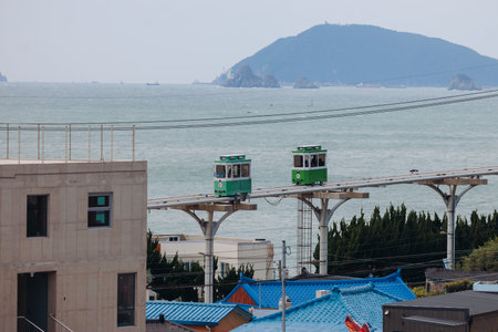 Haeundae Blue Line Park, Busan, ride on multicolored sky capsule train, railway tram route from Mipo...