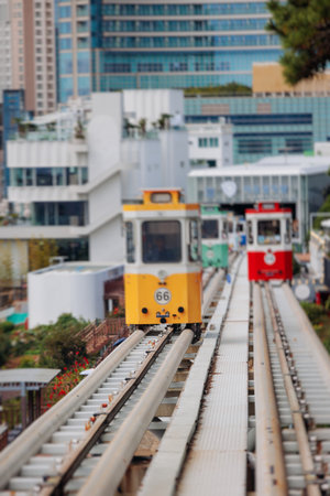 Haeundae Blue Line Park, Busan, ride on multicolored sky capsule train, railway tram route from Mipo...