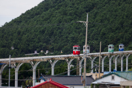 Haeundae Blue Line Park, Busan, ride on multicolored sky capsule train, railway tram route from Mipo...