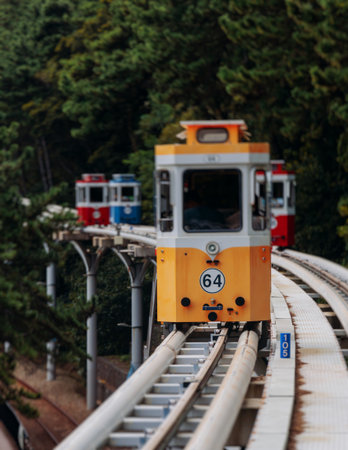 Haeundae Blue Line Park, Busan, ride on multicolored sky capsule train, railway tram route from Mipo...