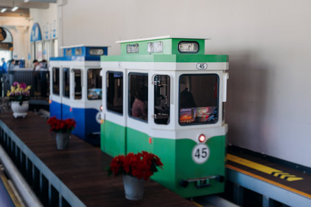 Haeundae Blue Line Park, Busan, ride on multicolored sky capsule train, railway tram route from Mipo...