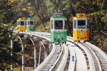 Haeundae Blue Line Park, Busan, ride on multicolored sky capsule train, railway tram route from Mipo...