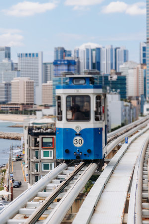 Haeundae Blue Line Park, Busan, ride on multicolored sky capsule train, railway tram route from Mipo...