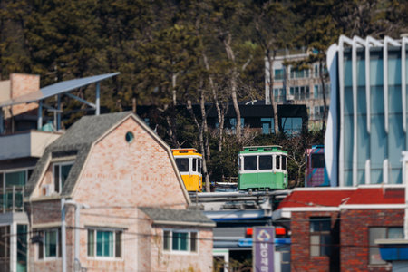Haeundae Blue Line Park, Busan, ride on multicolored sky capsule train, railway tram route from Mipo...