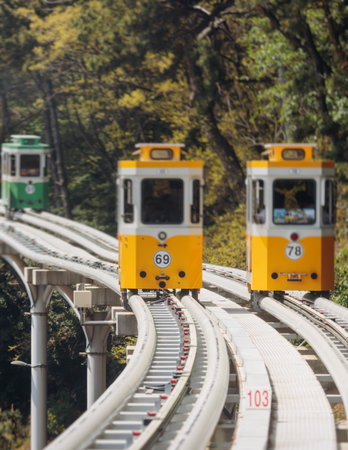 Haeundae Blue Line Park, Busan, ride on multicolored sky capsule train, railway tram route from Mipo...