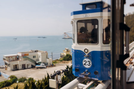 Haeundae Blue Line Park, Busan, ride on multicolored sky capsule train, railway tram route from Mipo...