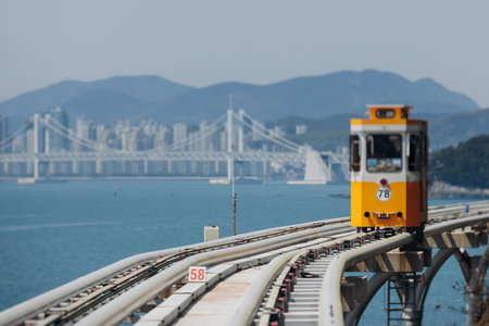Haeundae Blue Line Park, Busan, ride on multicolored sky capsule train, railway tram route from Mipo...