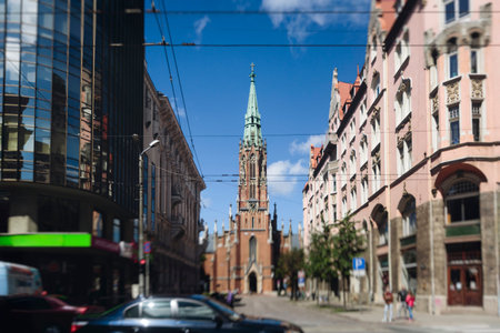 Riga Old Town view, Latvia, streets of Vecriga historical center with Town Hall square, House Of The...