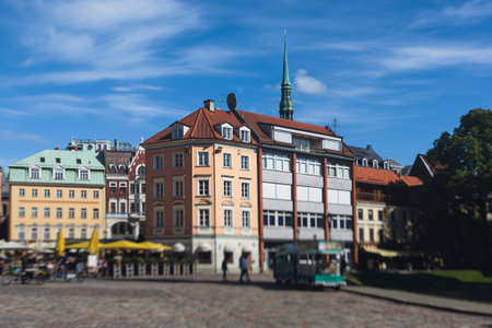 Riga Old Town view, Latvia, streets of Vecriga historical center with Town Hall square, House Of The...