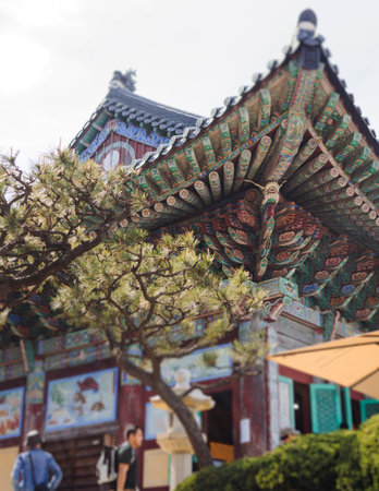Busan, South Korea, Haedong Yonggungsa Temple view, Buddhist temple in Gijang-gun, coastal sea...