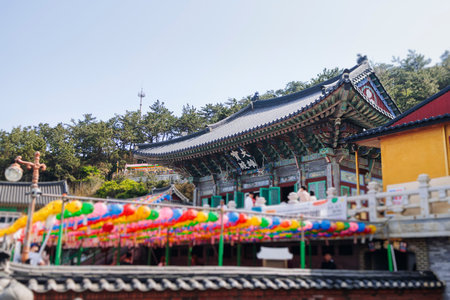Busan, South Korea, Haedong Yonggungsa Temple view, Buddhist temple in Gijang-gun, coastal sea...