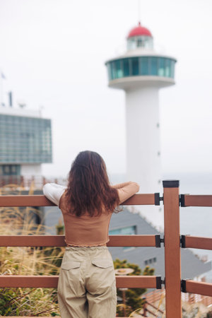 Taejongdae resort natural Park landscape with Yeongdo Lighthouse, Taejongdae Cliffed Coast, Yeongdo,...