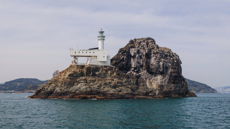Oryukdo Islands with Lighthouse, Busan, South Korea, Deungdaeseom island Lighthouse, Busan Bay,...