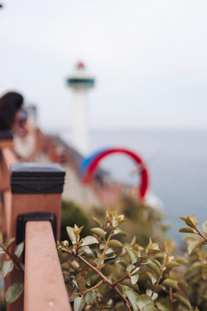 Taejongdae resort natural Park landscape with Yeongdo Lighthouse, Taejongdae Cliffed Coast, Yeongdo,...