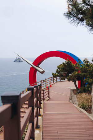 Taejongdae resort natural Park landscape with Yeongdo Lighthouse, Taejongdae Cliffed Coast, Yeongdo,...