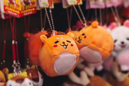 Japanese tourist souvenirs, presents and travel gifts from Nara, Japan, spotted deer figures, key...