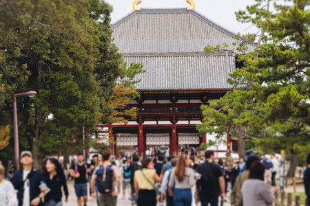 Nara, Japan, Nara Park landscape, Nara city view with buddhist temples and shinto shrines, Nara...