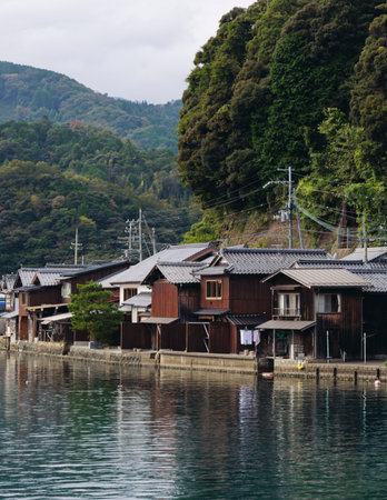 Ine Fishing Village, Kyoto prefecture, Japan, Ine-ura landscape coastal view, Funaya, traditional...