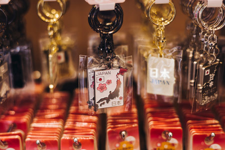 Traditional Japanese tourist souvenirs and gifts from Tokyo, Japan, with mount Fuji figures,...
