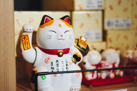 Traditional Japanese tourist souvenirs and gifts from Tokyo, Japan, with mount Fuji figures,...