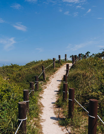 Jeju Island, Hyeopjae Beach, Hallim, white sand beach and sea, landscape view in a sunny day