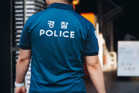 Police squad formation in protective uniform, policemen officer patrol maintain public during...