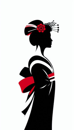 Silhouette of a woman in a kimono with a giftの写真素材