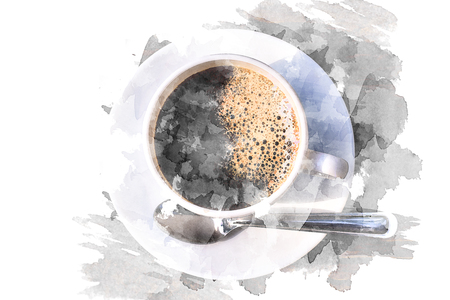 Watercolor of Cappuccino White Coffee Cup.Illustrationの写真素材