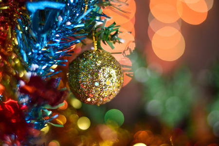christmas ball on christmas tree with Blur light Background.の写真素材