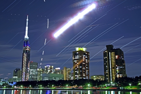 tower,buildings, and the 14th moonの写真素材