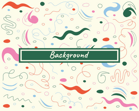 Fun colorful line doodle pattern. Creative minimalist style art abstract background with bright cute elements. Simple childish scribble backdrop.のイラスト素材