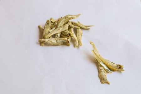 Food, dried anchovy isolated on white backgroundの写真素材