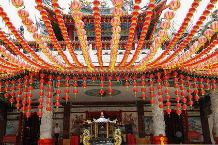 Kuala Lumpur Malaysia. March 8, 2017. Chinese temple with red lantern decorations, Chinese new year decorations, Lunar new yearのeditorial素材