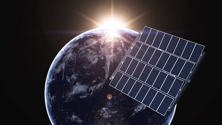 earth and solar panelの写真素材