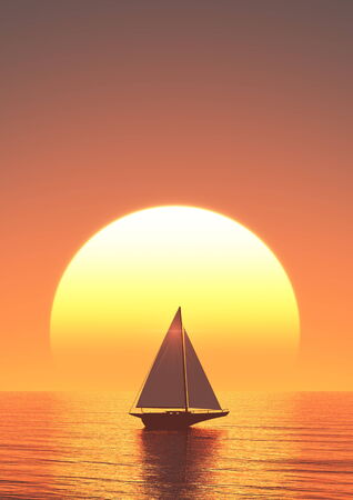 sun rise and yachtの写真素材