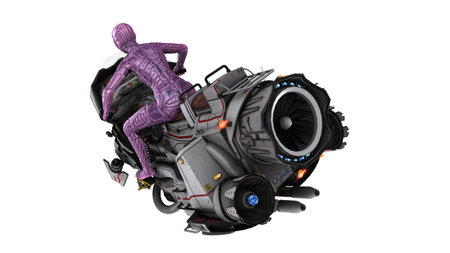 Android riding a hoverbike 