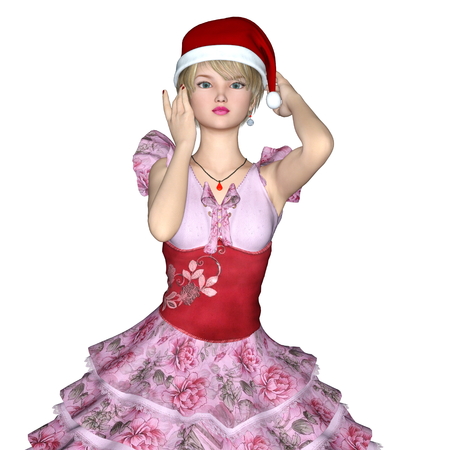 young woman with Santa Claus hatの写真素材