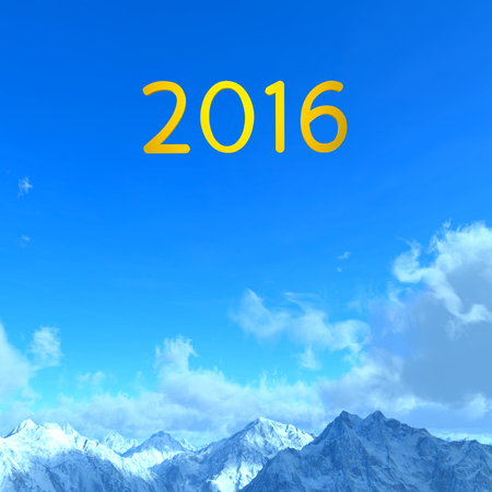 3D illustration of 2016 and of snowy mountains