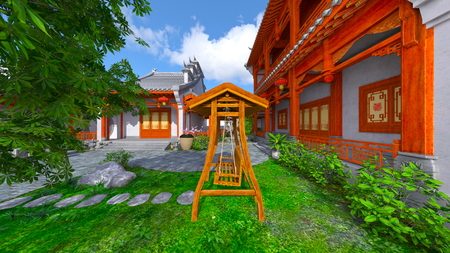 Chinese style residence and courtyardの写真素材