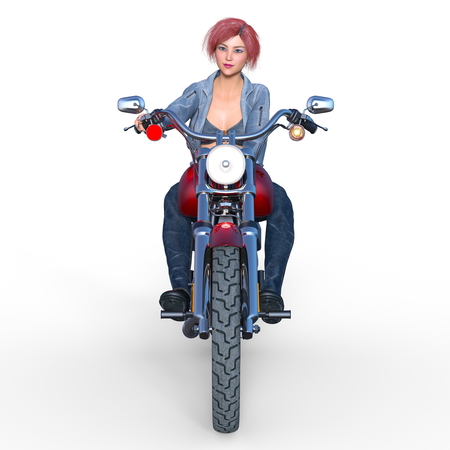 female rider in 3d animation isolated on whiteの写真素材