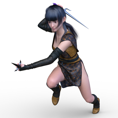 3D CG rendering of Fighting ninja femaleの写真素材
