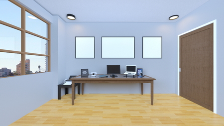 3D CG rendering of Modern building aisleの写真素材