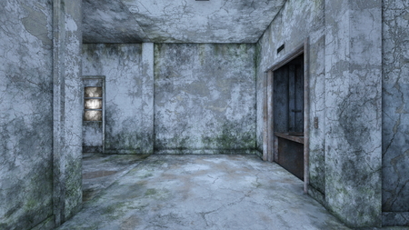 3D CG rendering of Abandoned hallwayの写真素材