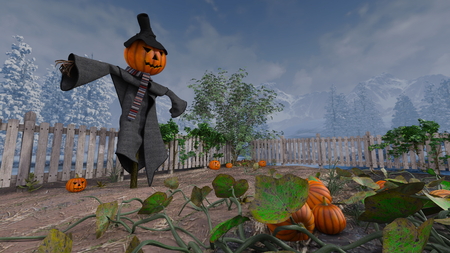3D CG rendering of pumpkin scarecrowの写真素材