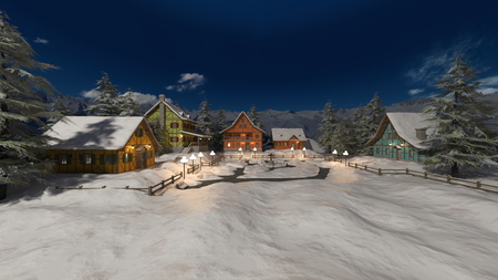 3D CG rendering of snow townの写真素材